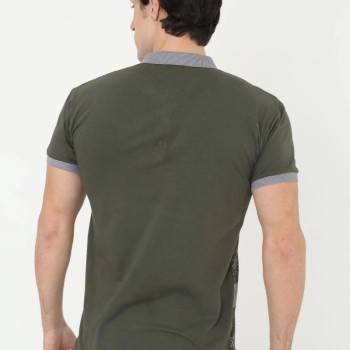Erkek Polo Yaka tişört Slim Fit Baskılı Kısa kol T-Shirt - Haki